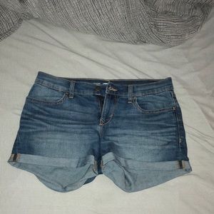 Blue jean shorts cuffed
